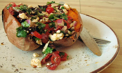 sweet potato with feta/olive salad